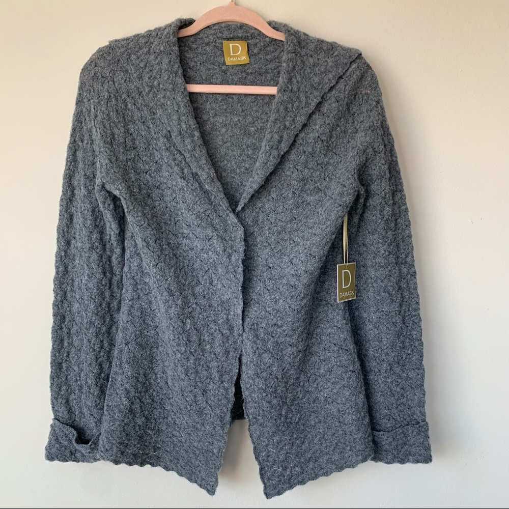 Damask NWT Lace Jacket Grey Long Sleeve Merino Wool Blend Size Small